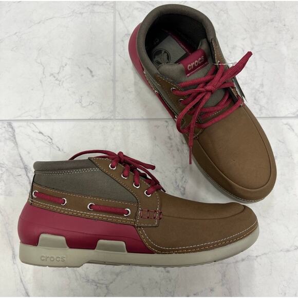 CROCS Beach Line Boat Chukka in Hazelnut / Brick Red Size 10 - Picture 2 of 7